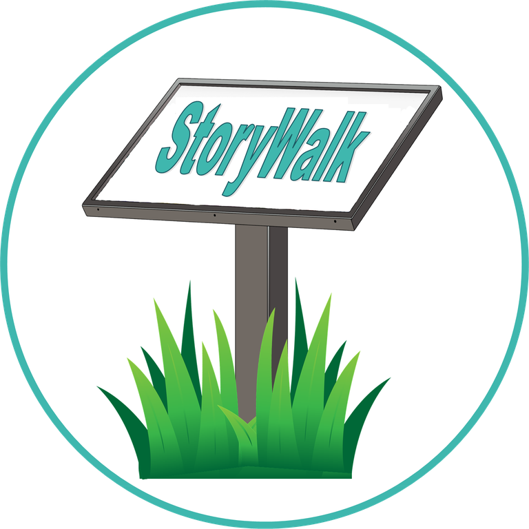 graphic of sign post with word "StoryWalk"