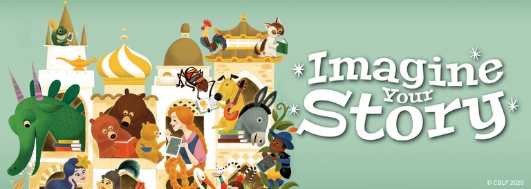 CSLP Summer Reading Banner Imagine Your Story fairy tale characters